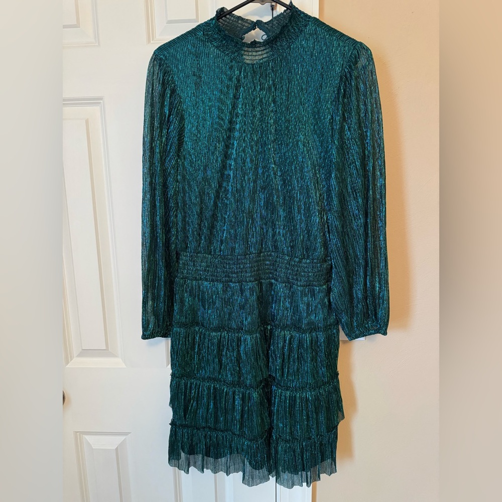 Elegant Teal Long Sleeve Mini Dress